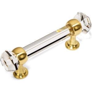 image:image10 Pack  Cosmas 6393BBC Brushed Brass with Clear Glass Cabinet Handle Pull  3 Inch 76mm Hole Centers10