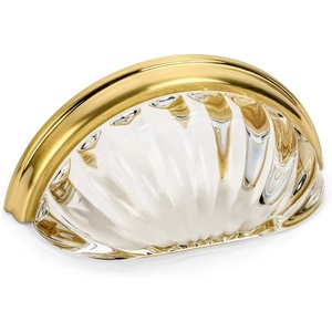 image:imageCosmas 5 Pack 6381BBC Brushed Brass with Clear Glass Cabinet Cup Pull  3 Inch 76mm Hole Centers