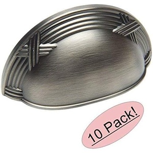 image:imageCosmas 10 Pack 9461AS Antique Silver Cabinet Hardware Bin Cup Drawer Handle Pull  3 Hole Centers