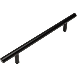 image:imageCosmas 404128FB Flat Black Solid Steel Construction 38 Inch Slim Line Euro Style Cabinet Hardware Bar Pull  5 Inch 128mm Hole Centers