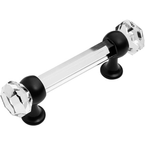 image:imageCosmas 5 Pack 6393FBC Flat Black with Clear Glass Cabinet Handle Pull  3 Inch 76mm Hole Centers1