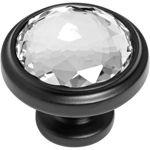 image:imageCosmas 5317FBC Flat Black Cabinet Hardware Round Knob with Clear Glass  114 Diameter5