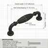 image:imageCosmas 10 Pack 7119FB Ribbed Country Style Flat Black Cabinet Hardware Pull  3 Centers Farmhouse Decor