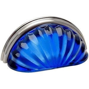 image:imageCosmas 5 Pack 6381SNBL Satin Nickel with Blue Glass Cabinet Cup Pull  3 Hole Centers