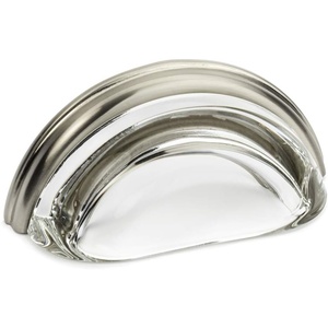image:image10 Pack  Cosmas 6585SNC Satin Nickel with Clear Glass Cabinet Cup Pull  3 Inch 76mm Hole Centers1