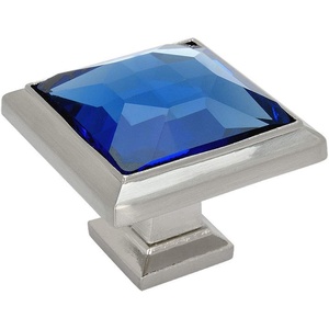 image:image5 Pack  Cosmas 5883SNBL Satin Nickel Cabinet Hardware Square Knob with Blue Glass  114 Square20 Pack