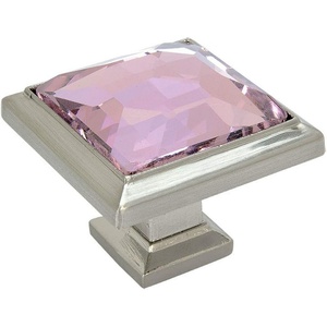 image:image5 Pack  Cosmas 5883SNP Satin Nickel Cabinet Hardware Square Knob with Pink Glass  114 Square5 Pack