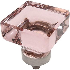 image:image5 Pack  Cosmas 6377SNP Satin Nickel Cabinet Hardware Square Knob with Pink Glass  138 Square5Pack