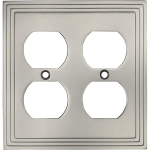 image:imageCosmas 25012SN Satin Nickel Double Duplex Electrical Outlet Wall Plate