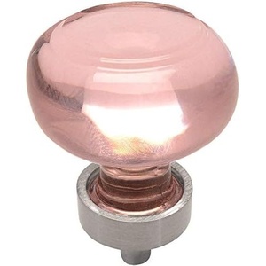 image:imageCosmas 5 Pack 6355SNP Satin Nickel Cabinet Hardware Round Knob with Pink Glass  138 Diameter10 Pack