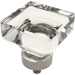 image:imageCosmas 5 Pack 6377SNC Satin Nickel Cabinet Hardware Square Knob with Clear Glass  138 Square5Pack