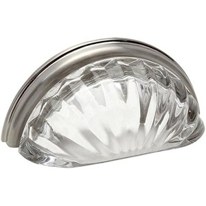 image:imageCosmas 5 Pack 6381SNC Satin Nickel with Clear Crystal Glass Cabinet Cup Pulls  3 Inch 76mm Hole Centers Crystal Glass Handles for Kitchen Bathroom Drawer Dresser5 Pack