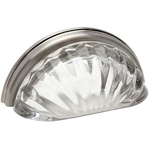 image:imageCosmas 5 Pack 6381SNC Satin Nickel with Clear Crystal Glass Cabinet Cup Pulls  3 Inch 76mm Hole Centers Crystal Glass Handles for Kitchen Bathroom Drawer Dresser10 Pack
