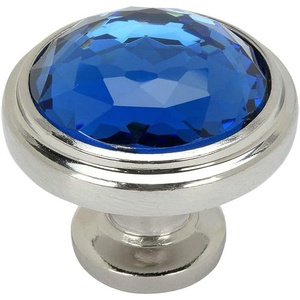 image:imageCosmas 5317SNBL Satin Nickel Cabinet Hardware Round Knob with Blue Glass  114 Diameter