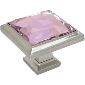 image:imageCosmas 5883SNP Satin Nickel Cabinet Hardware Square Knob with Pink Glass  114 Square
