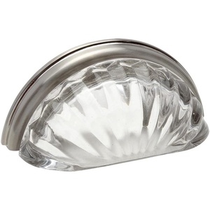 image:imageCosmas 6381SNC Satin Nickel with Clear Crystal Glass Cabinet Cup Pulls  3 Inch 76mm Hole Centers Crystal Glass Handles for Kitchen Bathroom Drawer Dresser