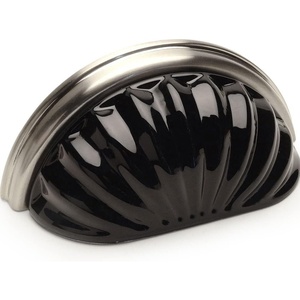 image:imageCosmas 6381SNX Satin Nickel with Black Glass Cabinet Cup Pull  3 Hole Centers