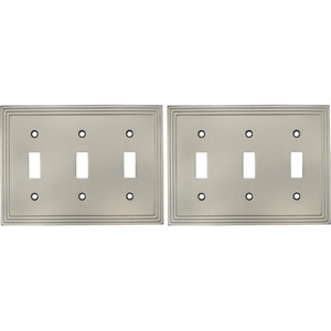 image:imageCosmas 25037SN Satin Nickel Triple Toggle Switchplate Wall Switch Plate CoverTriple Toggle Switch Pack of 2